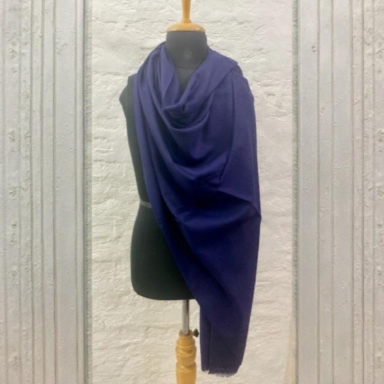 Handwoven Navy Tusha Fine Wool Shawl
