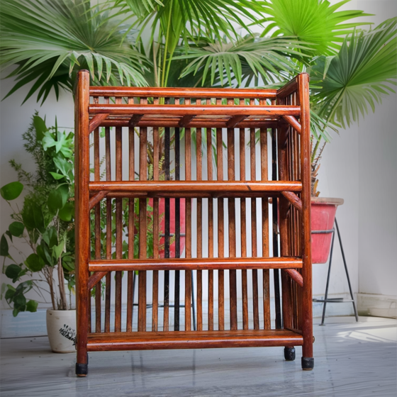 manufactree bamboo rack 4-teir ,self mounted for shoes and books storage