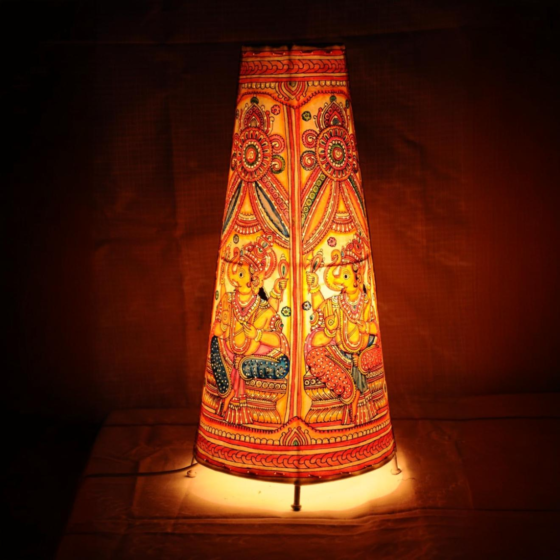 Handcrafted Printed Round Shaped Floor Lamp - Yellow