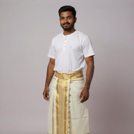 White Kerala Mundu Set for Men
