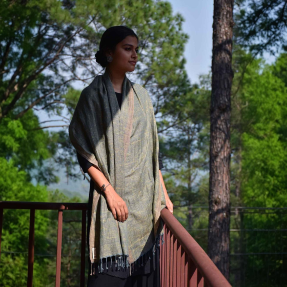 Linen Silk Stole | Teal & Grey