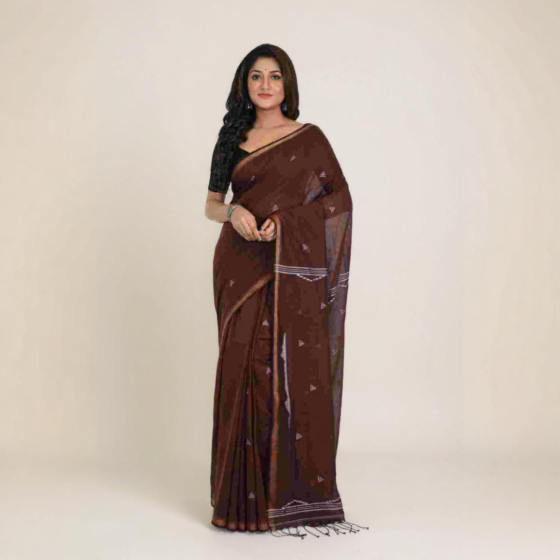 Handloom Cotton Tangail Brown Saree