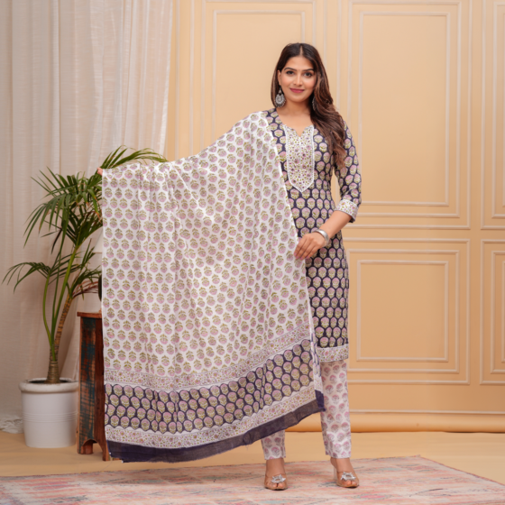 Hand Printed Kurta Set | Floral Print