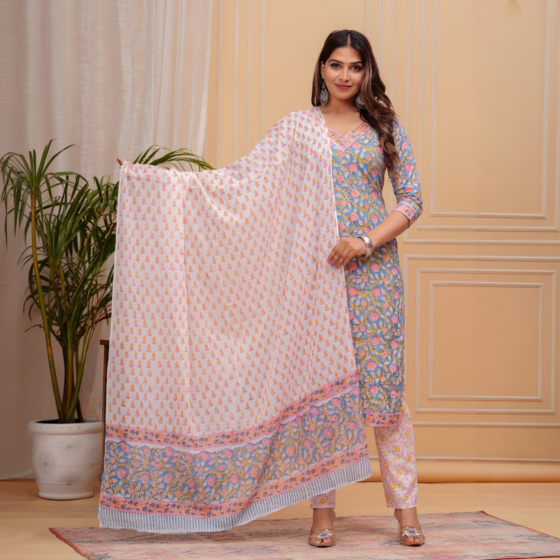 Women Block Print Kurta Set