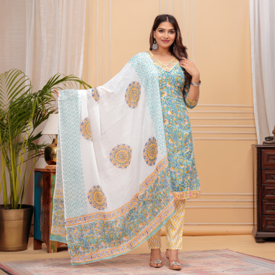 Pure Cotton Suit Set | Printed | Blue