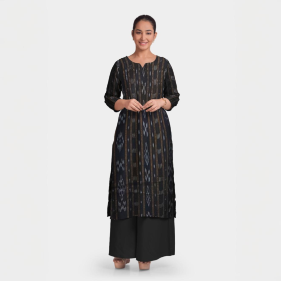 Handloom Women Kurta and Palazzo Set | Black