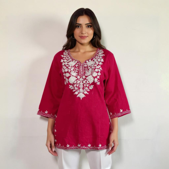Women Embroidered Pure Cotton Short  Kurta