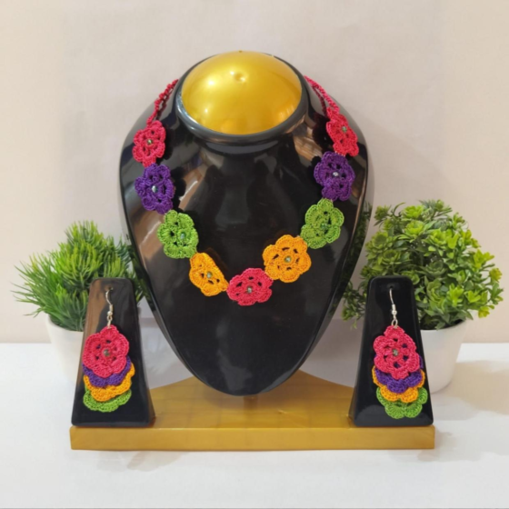 Multicolour Crochet Necklace | Layered Earrings