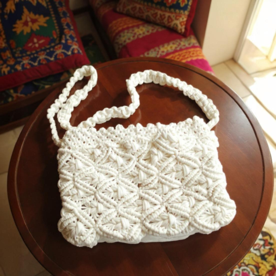 Handmade Macrame Sling Bag | White
