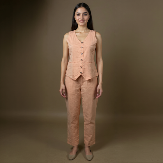 Handmade Cotton Co-ord Set | Peach | M