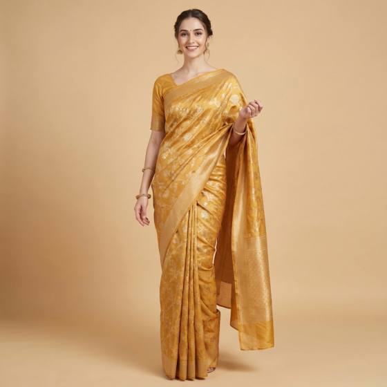 Premium Soft Tissue Silk Saree | Gold Zari Work Design