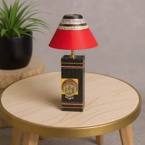 Table Lamp in Wood handcrafted with Dhokra/Warli art