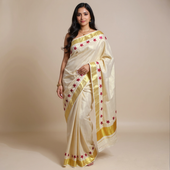 Kerala Traditional Handmade Kasavu Saree