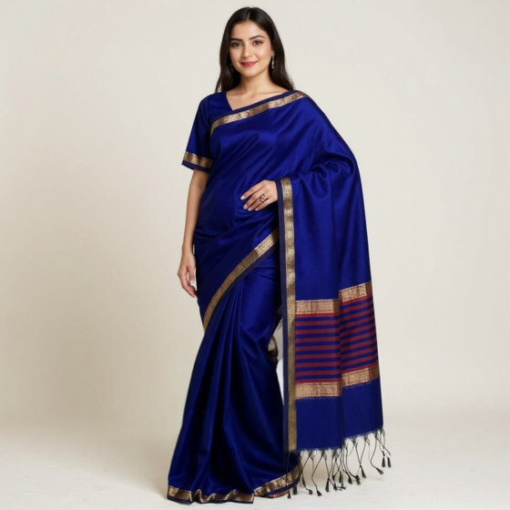 Handloom Cotton Blue Saree with Blouse Piece