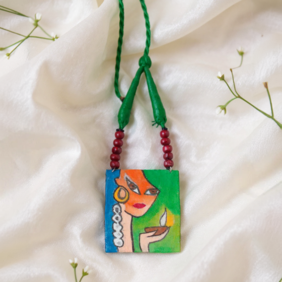 Hand-Painted Tribal Paintings Necklace & Earrings Set | Multi Colour