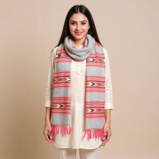 Kullu Teen Patti Kingri Design Woollen Shawl