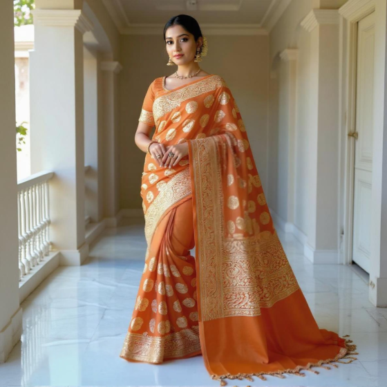 Banarasi Silk Khaddi Saree | Orange