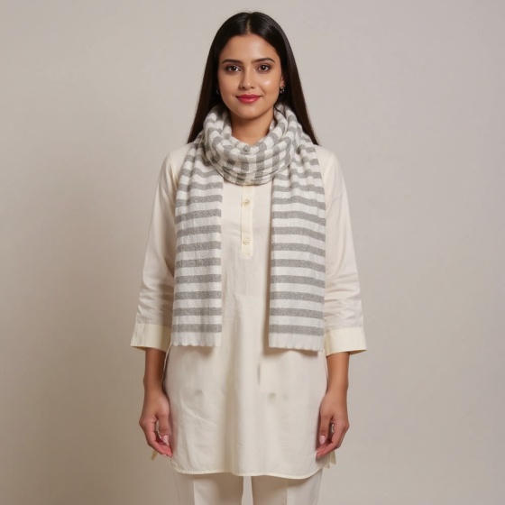 White & Gray Kullu Pashmina Shawl