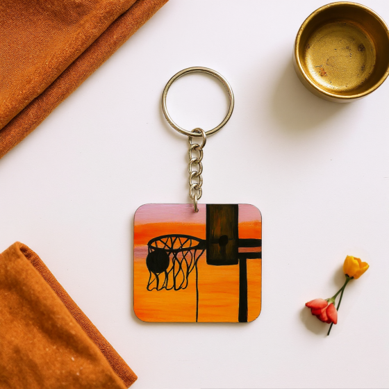 Sunset Basketball Hoop Keychain