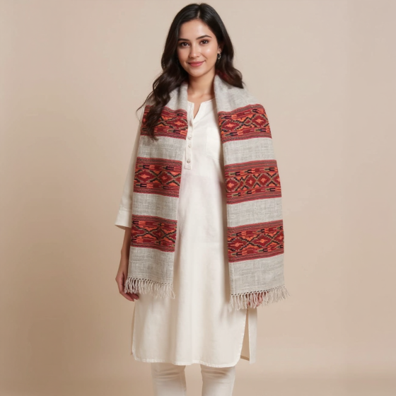 Kullu Pure Wool Kulvi Design Woollen Shawl