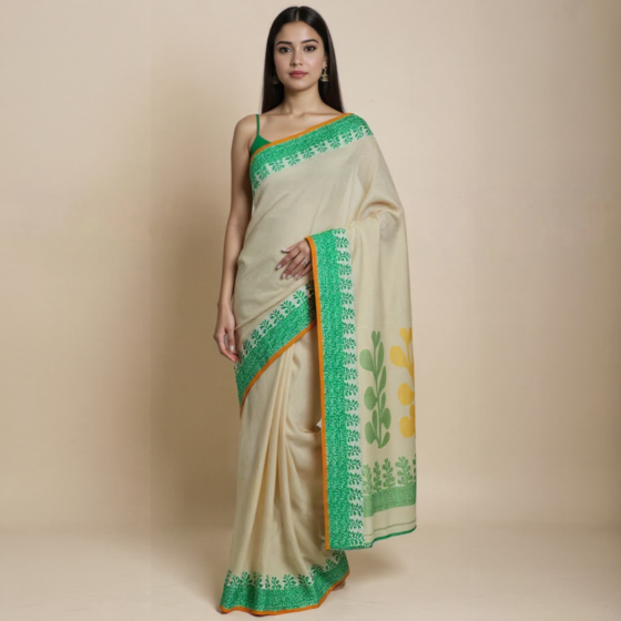 Handloom Cotton Beige Saree with Blouse Piece