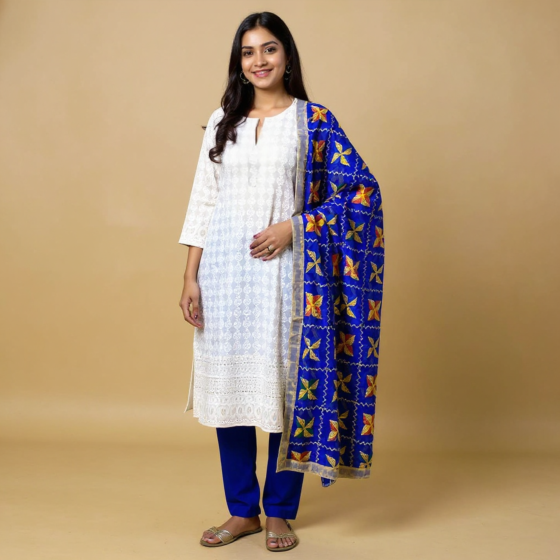 Plazo Suit With Phulkari Duppatta (Blue)