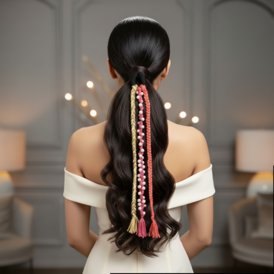 Pearls and Braided Cord Hair Accessory