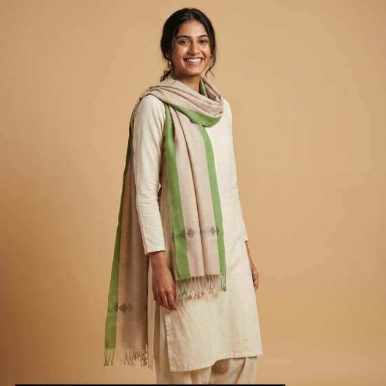 Handwoven Merino Wool Beige Shawl