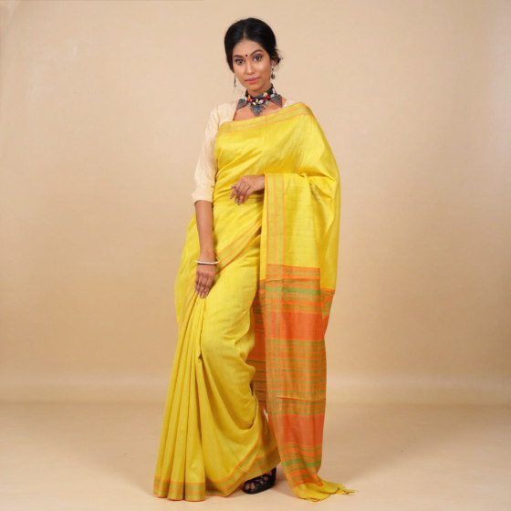 Handloom Tussar Eri Silk Saree | Yellow