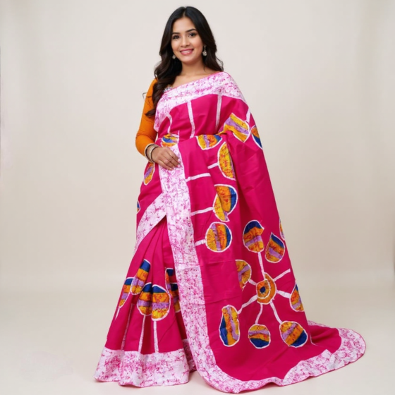  Batik Mulmul Cotton Saree | Multi-Color 