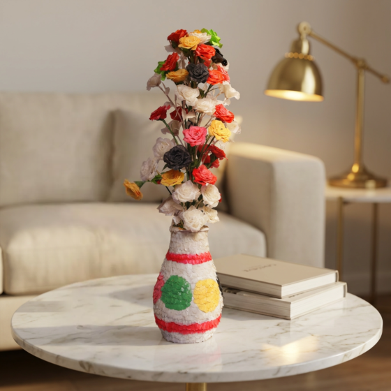 Fish Scale Floral Art Vase