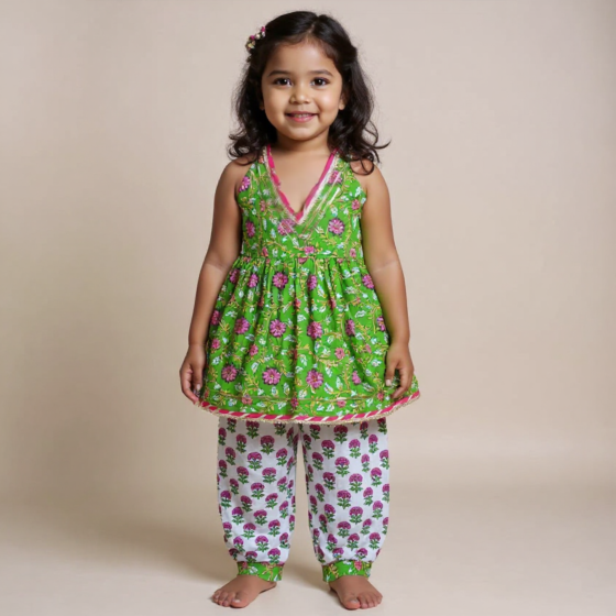 Handloom Kurti with Bottom | Halter Neck