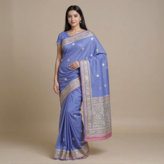 Banarasi Mini Butidar Saree Cotton by Silk Violet-Onesize