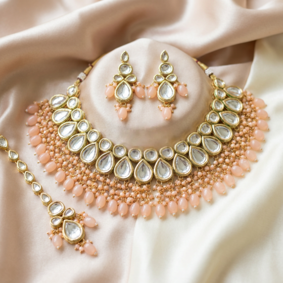 Peach Meenakari & Kundan Bridal Necklace Set