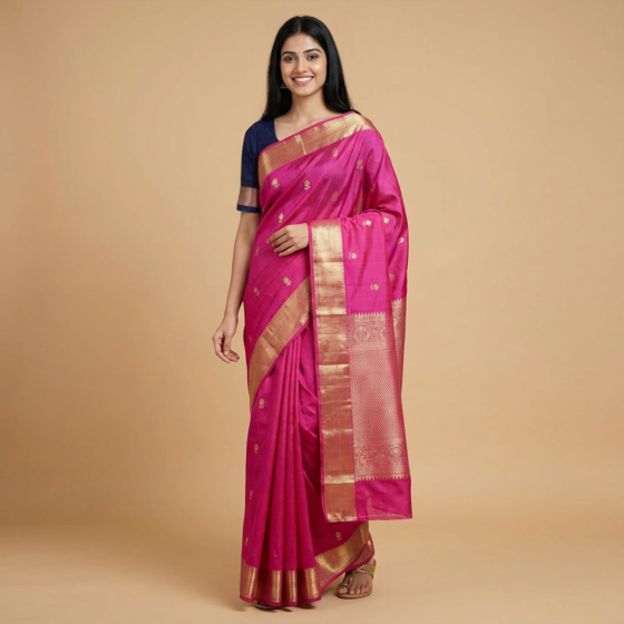 Handloom Dharmavaram Silk Pink Saree