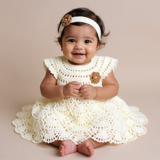 Crochet Frock with Headband - White