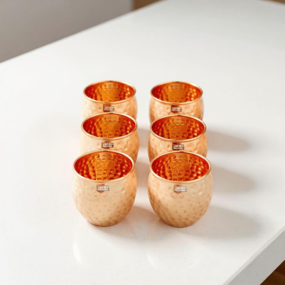 Hammered Pure Copper Mug | Set of 6