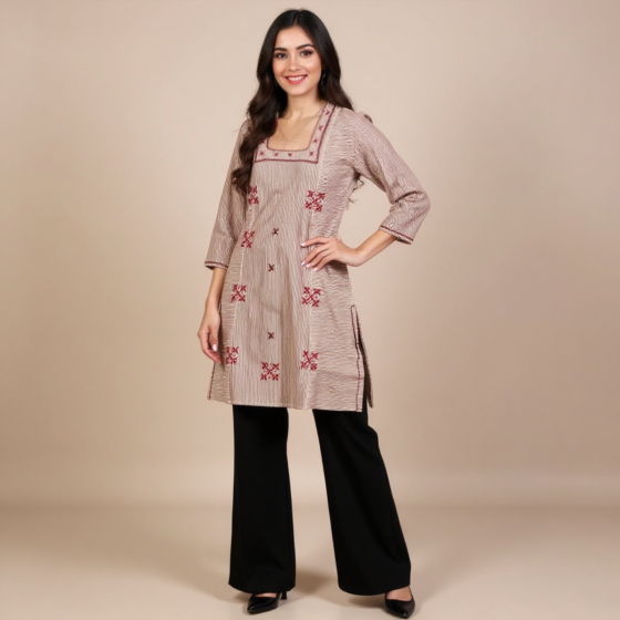 HAND EMBROIDERED SQUARE NECKLINE KURTA FOR LADIES