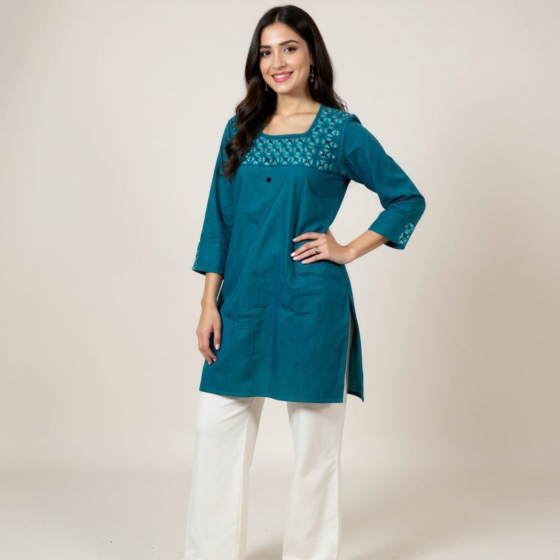 ELEGANT BLUE HAND EMBROIDERED KURTA FOR LADIES 