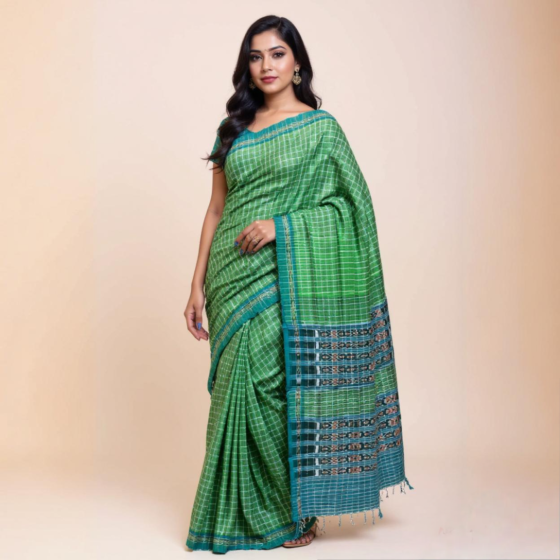 Green Erin Mulberry Tussar Khandua Silk Saree