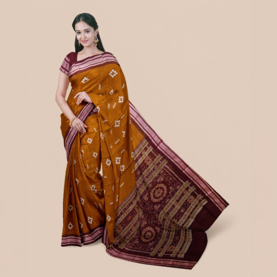 Brown Maroon Bomkai Handwoven Cotton Saree SFCSAR1983