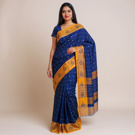 Bengal Soft Cotton Saree-Blue