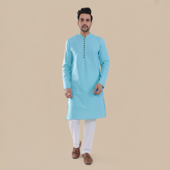 Baby Blue Full Sleeves Long Kurta with Luppi Button