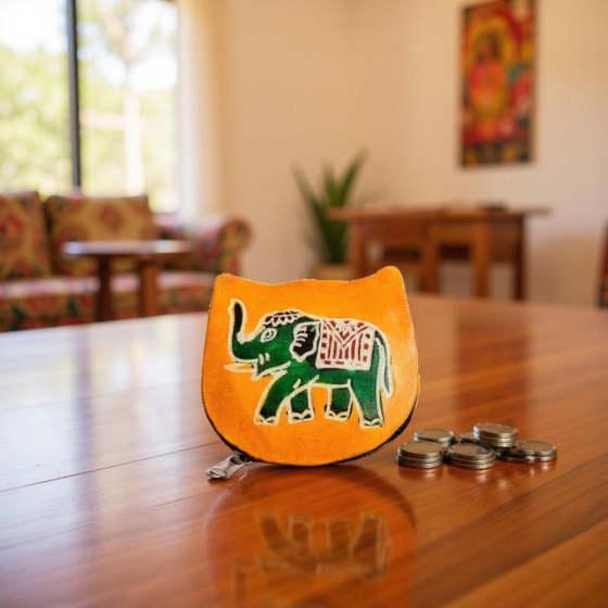 Genuine leather Small Coin Purse | Elephant Design | Yellow