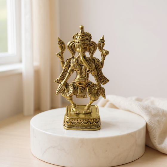 God 5-inch Dancing Ganesh With Tabla - GI Certified Bengal Dokra