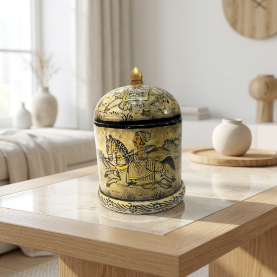 Handcrafted Bone Inlay Mughal Art Decorative Box | Olive Beige