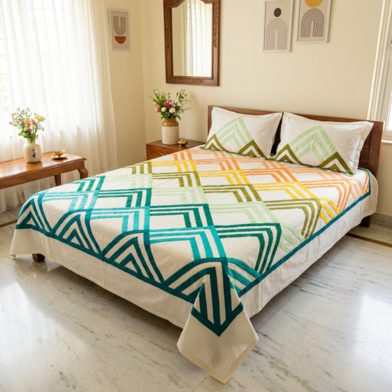 Handcrafted Applique Bedsheet with Pillow Covers |Multicolour