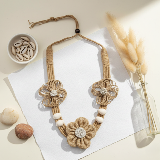 Handcrafted Bohemian Jute & Shell Necklace