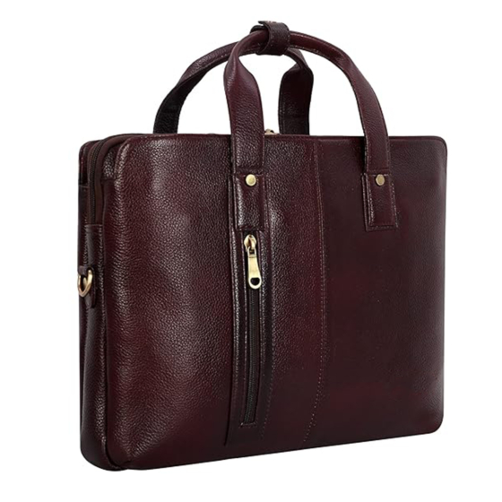Leather Accessories Full Grain Natural Leather Laptop Briefcases For Women 18 Litres Capacity Upto16 inch Laptop 3 Main Compartment