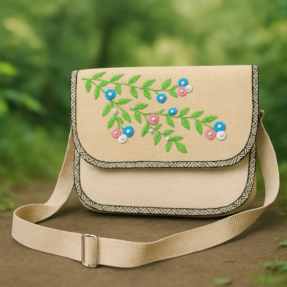 jute hand embroidery sling bag 